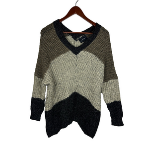Anthropologie La Fee Verte Sweater XS/S Black Gray Colorblock V-Neck Back‎ Cozy